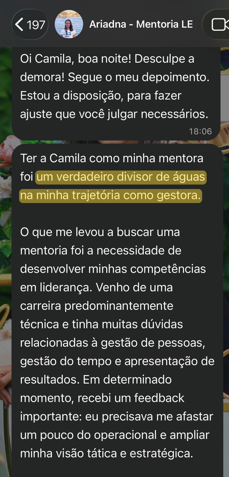 Print do depoimento de Ariadna